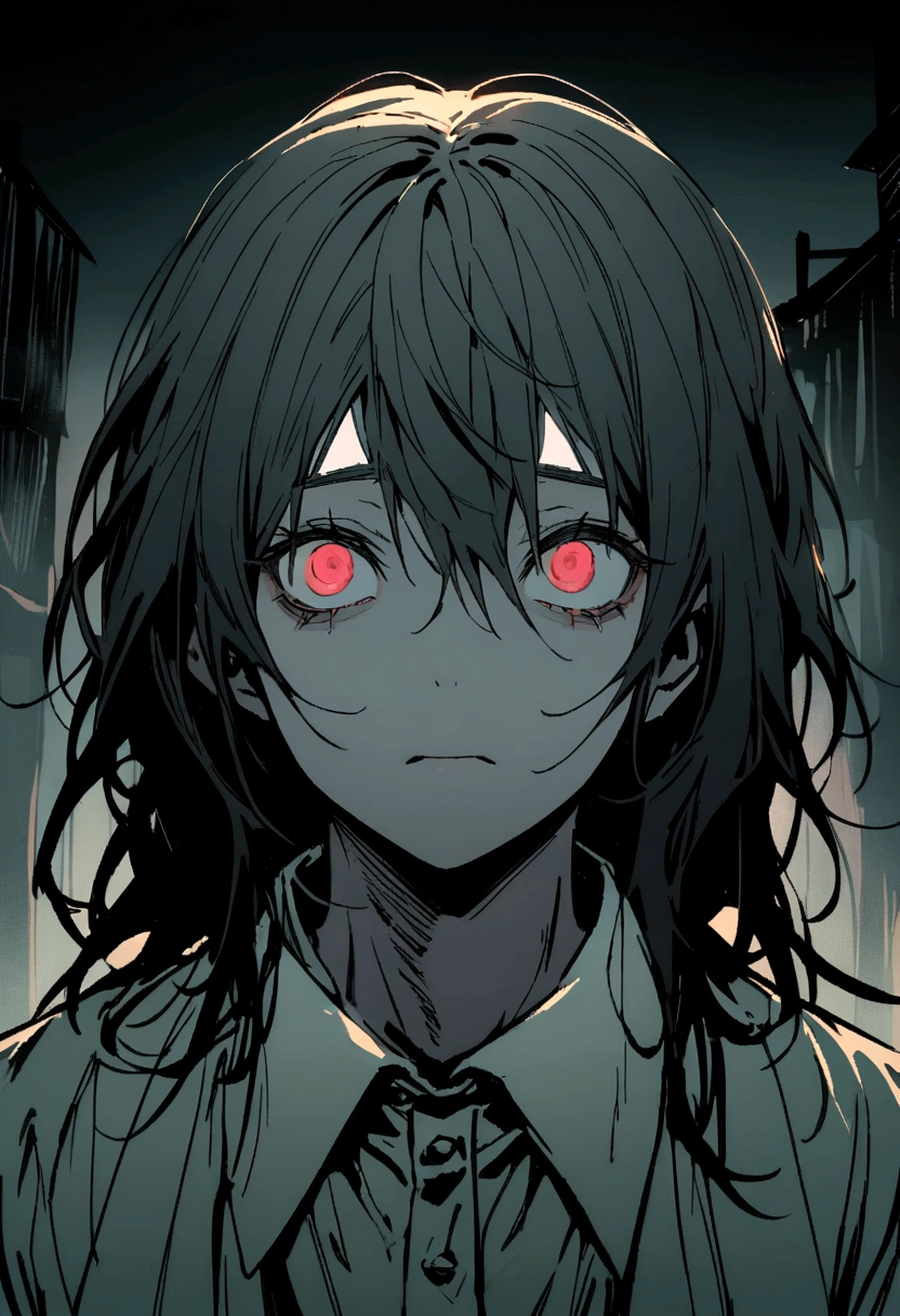 A portrait of Yoru from Chainsaw Man in a noir style with hard lighting. The scene is set in a dark, rain-soaked alleyway, with Yoru standing under a flickering streetlamp. She has a serious expression, shadows casting sharply on her face, highlighting her intense features. The background includes wet cobblestones and the vague outline of an old brick building. The overall atmosphere is gritty and mysterious, emphasizing the high contrast between light and shadow, creating a masterpiece with best quality and absurd resolution.

