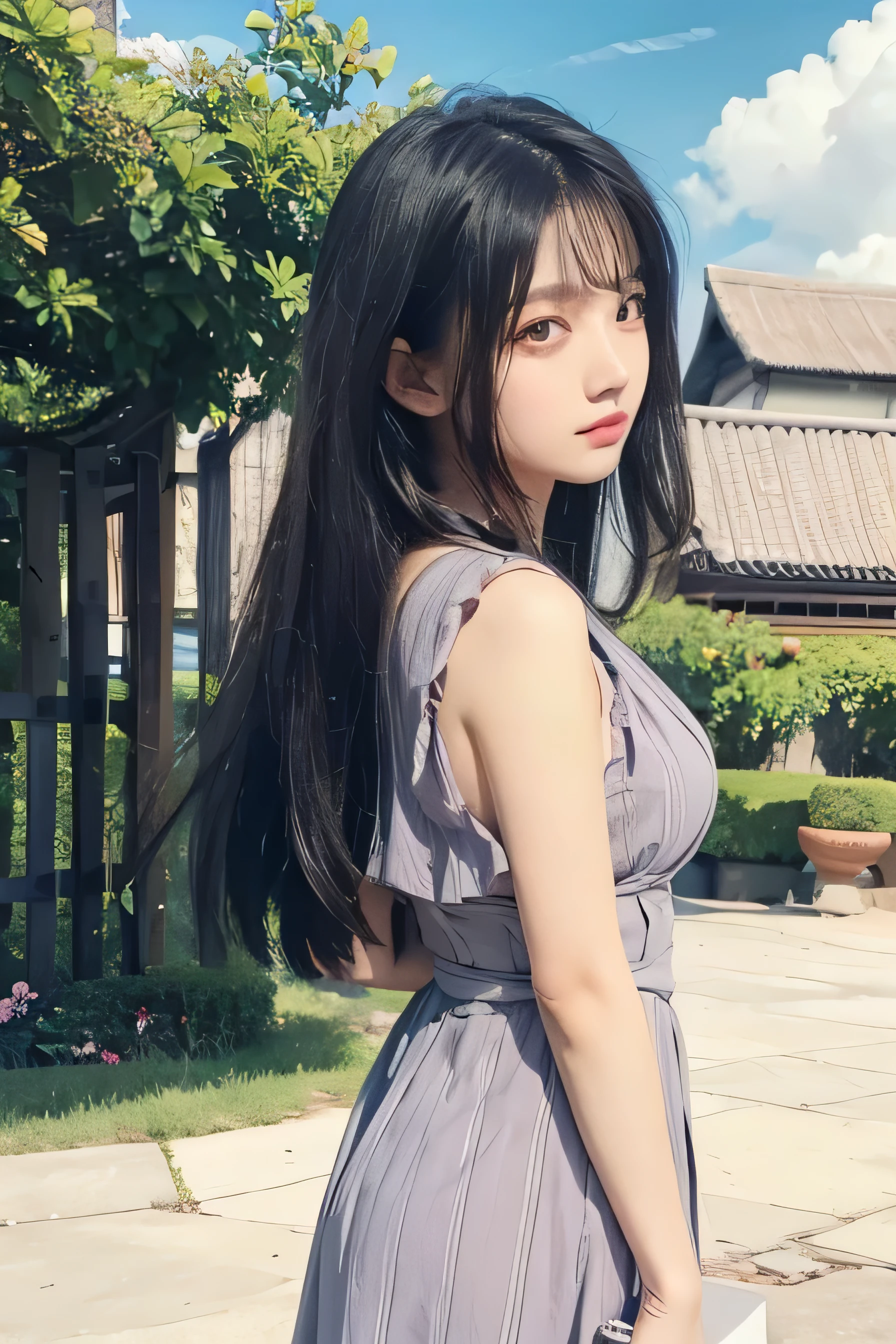 A girl, black hair, white eyes.