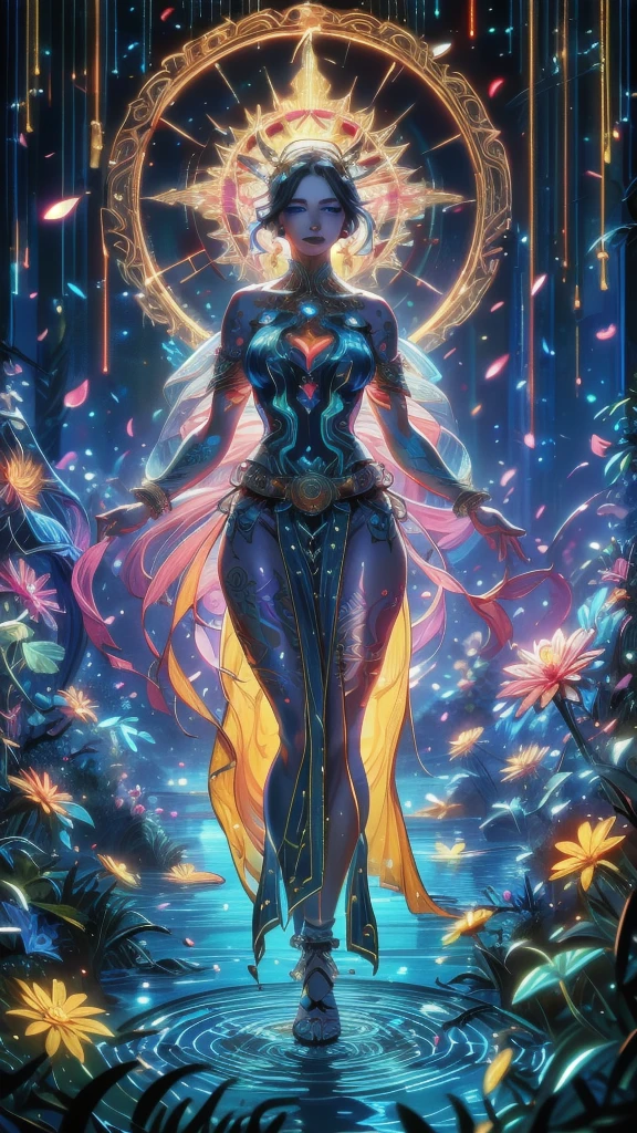 ((Giant goddess,Styx,flower:1.2)),(raise arms),(perfect composition),photobash,(insane detailed),(realistic,ultra-realistic:1.2),
(kaleidoscope,halo,magic circle,constellation:1.3),(natural beauty,Entwined by plants,floating,(petals), water,ripples,standing on liquid:1.3),(Long floating hair,carefully cut hairstyle:1.3),(dramatic,imagination,Mythic,religion,Epic,space opera,Terrible hallucination,extremely absurd,beautiful and aesthetic,dreamlike:1.3),(loincloth,side slit,dress,pelvic curtain,clothing cutout,anklet,armlet,sandals:1.3),(realistic hands:1.3),
(anatomically correct),(Elegant charm,beautiful image,femme fatale:1.3),(athletic hourglass figure:1.4),(grey eyes,Realistic eyes:1.3),(perfect face,lipstick,heavy makeup:1.3),
SAIBOSENLIN,GLOWING,glowing plants,(glowing tattoos:1.2),neon lights,low key,