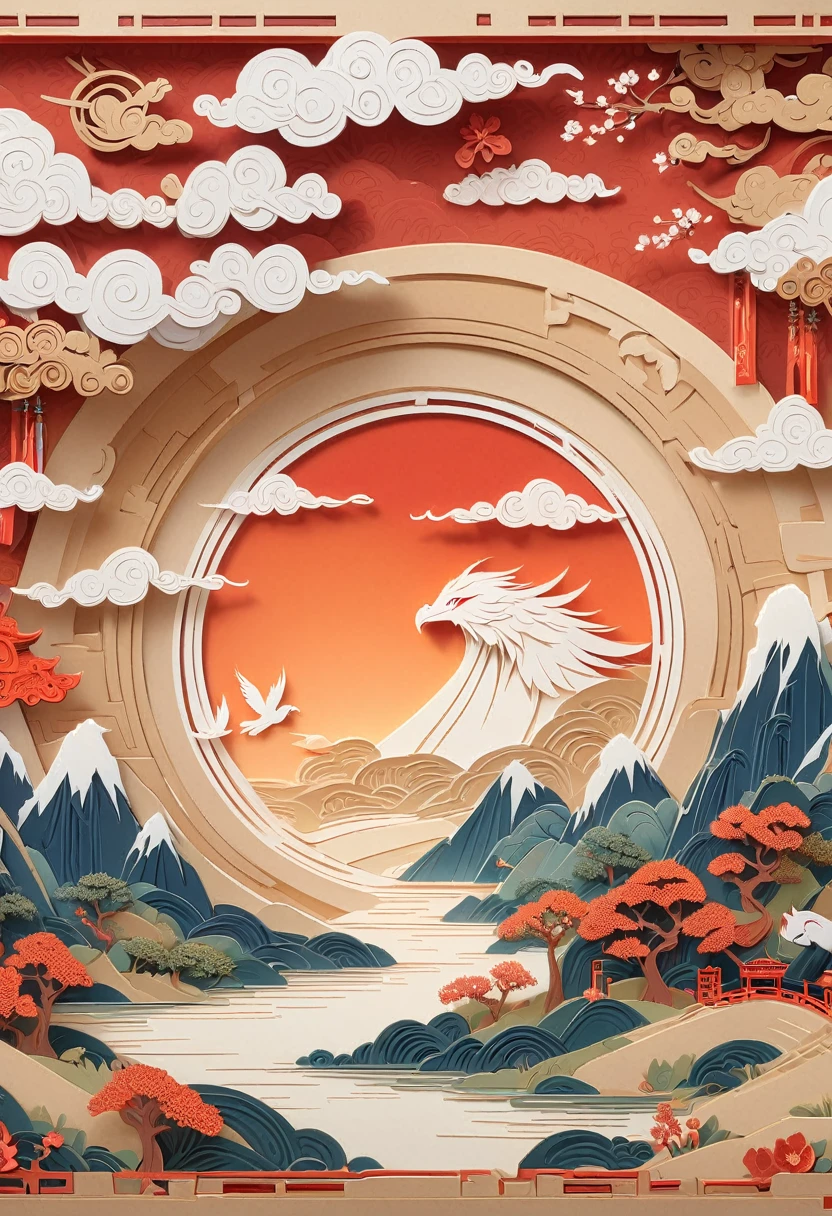 wallpaper,32k,(masterpiece, best quality:1.2), Paper relief,Tai Chi background,Chinese elements, Solitary