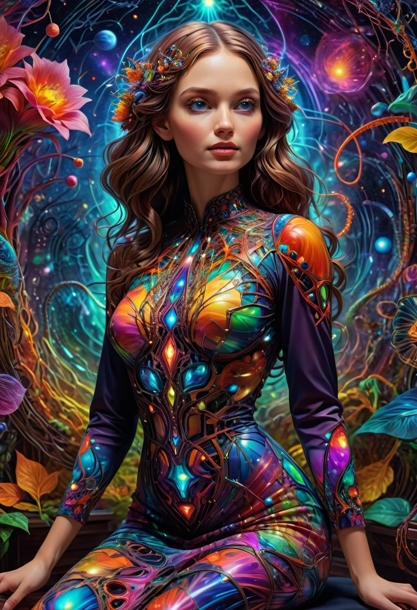 holo-printed dress, psychosomatic, behavioral genetics, cognitive-behavioral therapy, small-world network, vivid,enlightened, insanely detailed, rich deep moody colors, Vibrant Colours,  a masterpiece, _, 