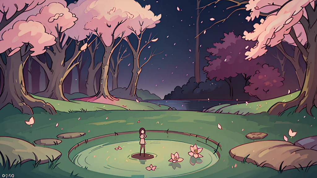 a tranquil cherry blossom park in full bloom, beautiful detailed cherry blossoms, serene landscape, stunning sunset lighting, delicate petals, lush greenery, mossy trees, serene pond, reflections, peaceful atmosphere, (best quality,4k,8k,highres,masterpiece:1.2),ultra-detailed,(realistic,photorealistic,photo-realistic:1.37),landscape,vibrant colors,soft lighting