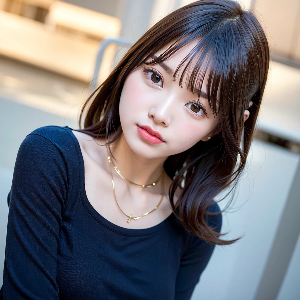 Random Posture, 1 Girl, Seduction, Beautiful Breasts, Lips, Realistic, photo_ (Medium), Solo, (Masterpiece), (Photorealistic: 1.3), Ultra Detailed, (High Detail Skin: 1.2), (Best Quality: 1.0), (Ultra High Definition: 1.0), (ULZZANG-6500:0.3), Beautiful Clear Eyes, Delicate Necklace, Sunshine, (Beautiful Detailed Makeup), ( Sexual arousal blush heavy breathing: 1.0), (soft glove room: 0.5), mix4