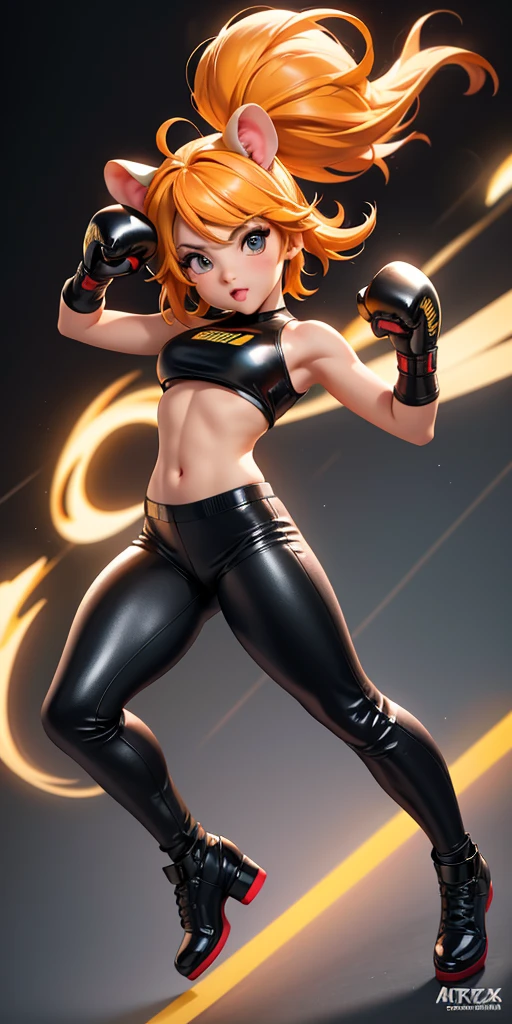 Cute girl, short yellow hair, headband, blue eyes, orange clothes,Ramen, fox, ninja, adult girl, full body, sexy body,
