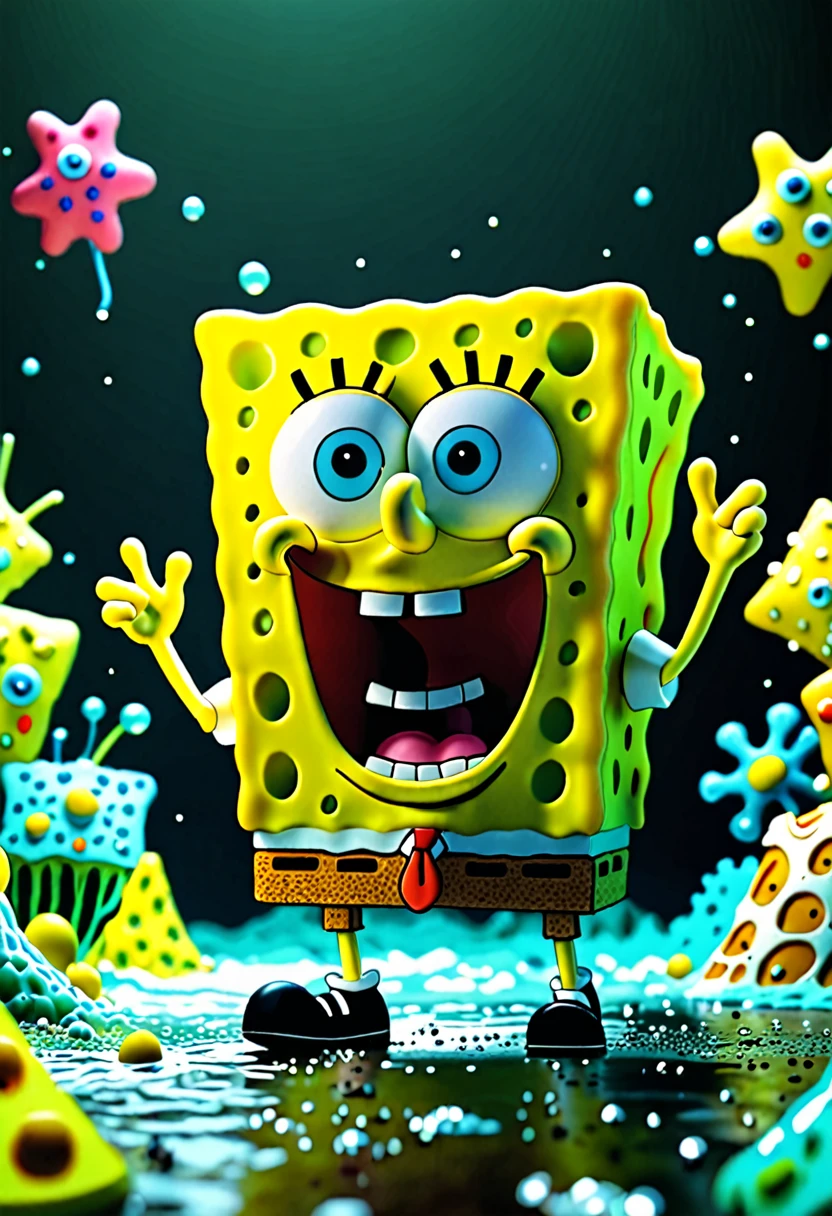 SpongeBob SquarePants、C4D effect、Background low-key luxury feeling