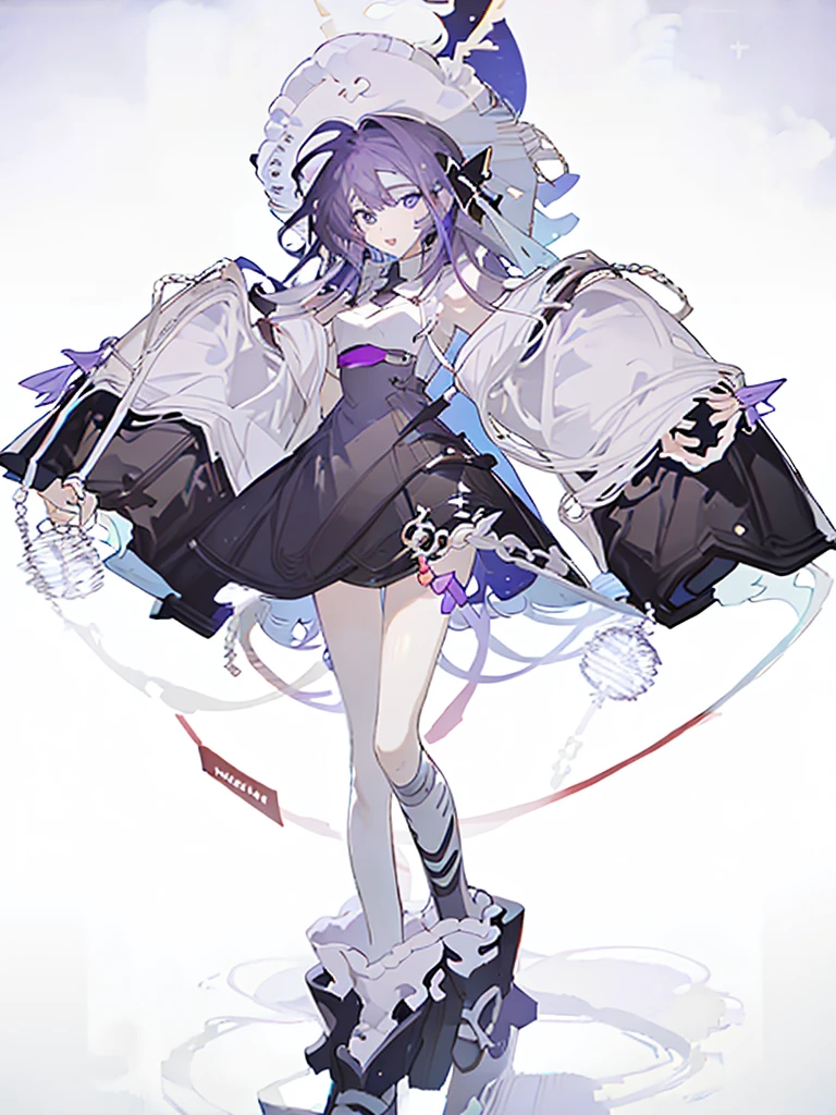A girl,Standing picture,whole body,Standing,bandage,Purple Hair