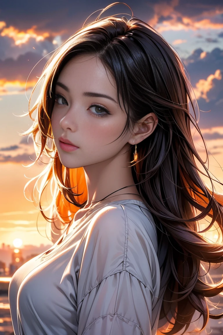 (((HD photo))), ultra high res.photorealistic:. 1.4, UHD, masterpiece, trending on artstation, side profile shot, close up, portrait, pretty, cute girl, most beautiful in the world, soft, delicate, long dark hair, red dress, sunkissed, minimal background