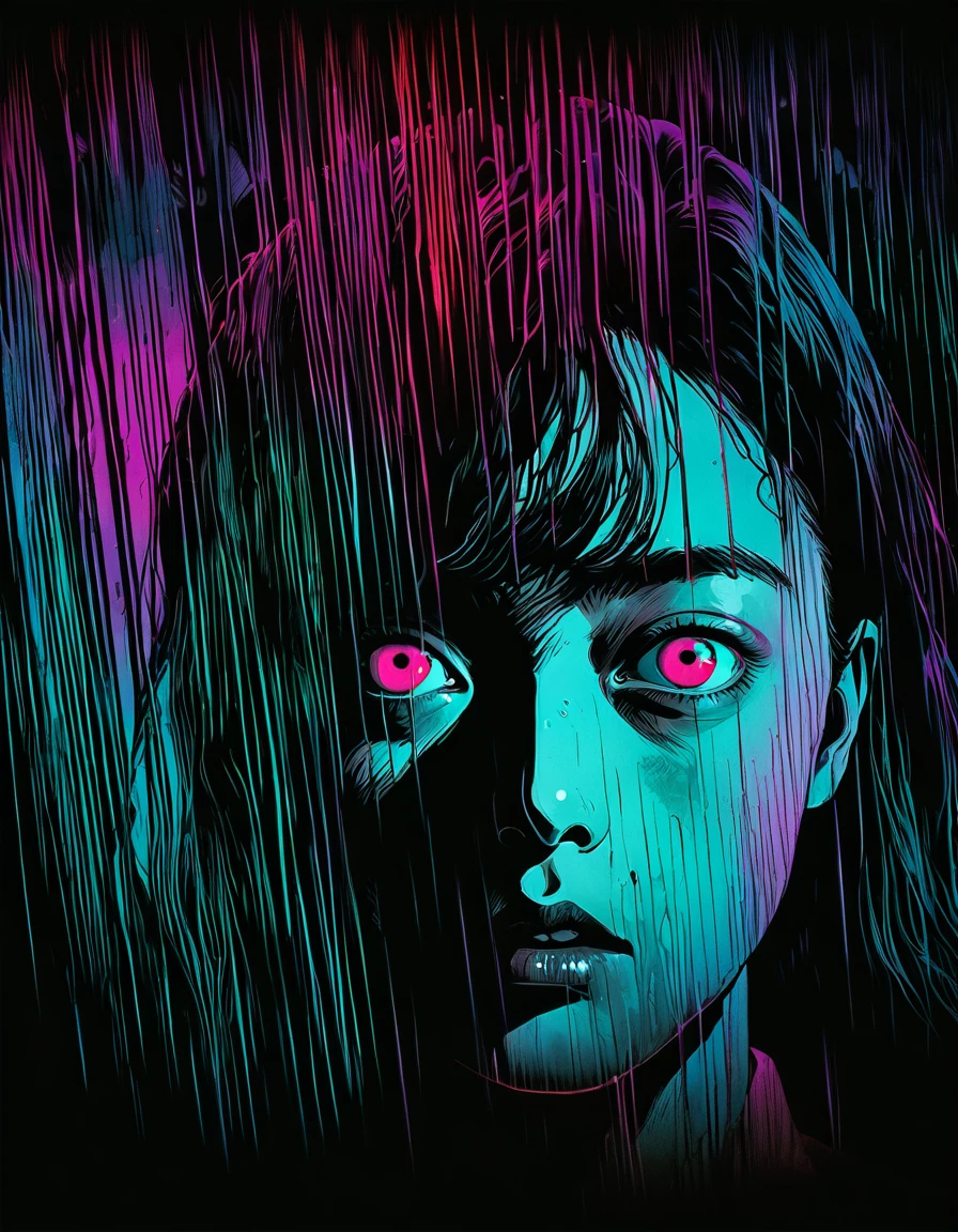 Fallen angels, cinematic, maximal moody, comic splash page poster, image within image, multiple exposure, massive scale, rich color grading for shading depth, hand drawn rotoscope cartoon realism, chiaroscuro lighting, mixed media, vintage comic, retro original design, 1990's comic set in 1960's, sense of movement and energy, tropical rot, rewilding, (full roygbiv color) ink, VHS, glitch, distorted, nostalgia, 90's retro vibes, analog tape, vcr aesthetics, tv, television, hand drawn, (full roygbiv color) ink charcoal expressive illustration, no light source, darkness, light mask uv rays across face, splash page
