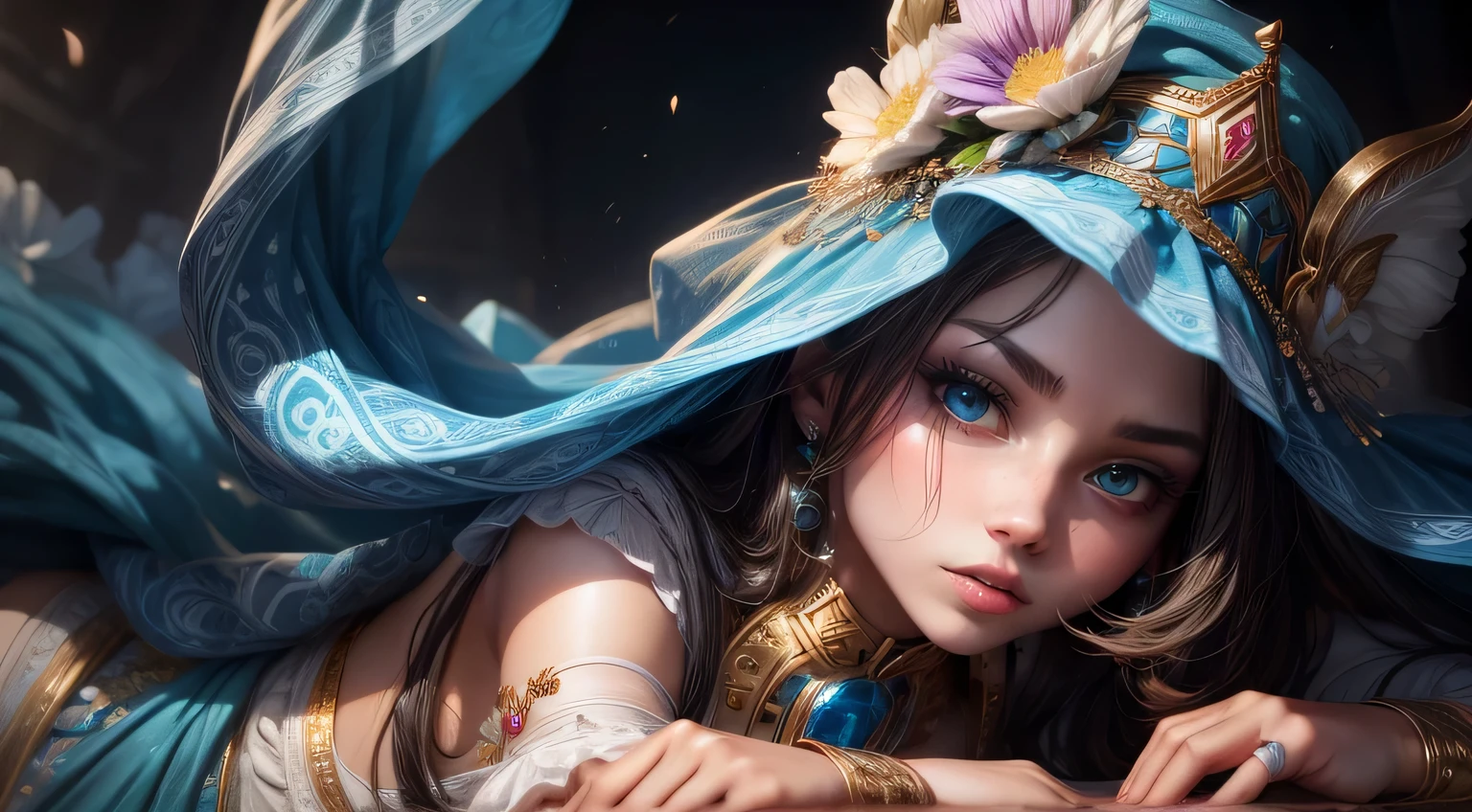 Beautiful girl face with gorgeous dreamy eyes