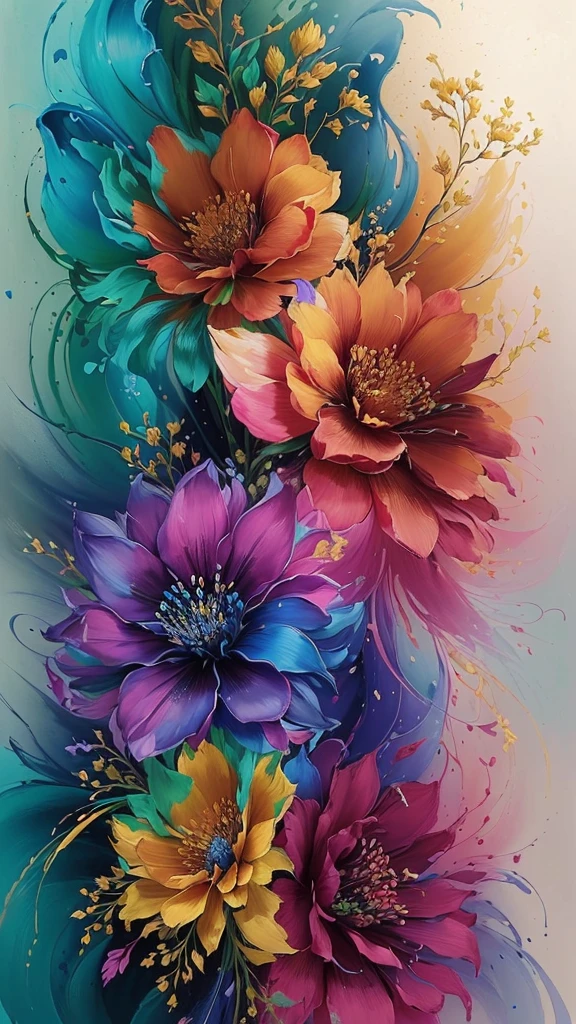 a painting of flowers with a blue background and a yellow border, magical colorful flowers, rich flower colors, detailed flowers, colored flowers, colorful flowers, magical flowers, swirling flowers, floral flowers colorful, beautiful and colorful, vibrant and rich colors, beautiful colorful, colourful flowers, beautiful vibrant colors, with colored flowers, brightly colored flowers, intricate colors