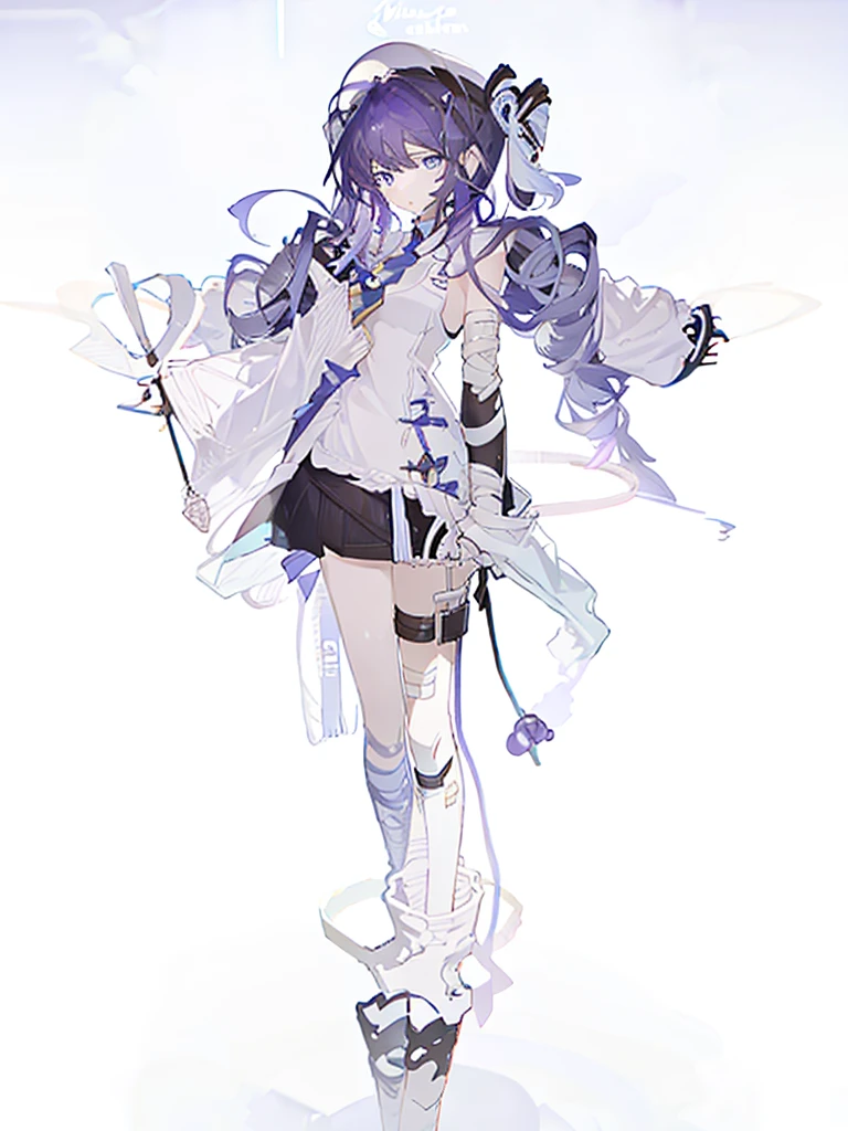 A girl,Standing picture,whole body,Standing,bandage,Purple Hair