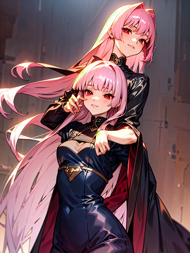 Full body, gray hair, (Dragoon: 1.2), Brantovan, masterpiece, top quality, official art, very elaborate CG Unity 8K wallpaper, for girls, ultra high resolution,), golden hour lighting,leather , black parts of jacket with dusty rose undertone dusty rose leather dress; high detailed deep coloured diamond lace on dress, white and black diamonds jewelry, thin airy ornament, geometric, shiny, gems, Kaleidoscope, outfit was Designed by high fashion top stylist 
 Burgundy, black, (((leather dusty rose))), indigo, all that colour pallete of outfit for vogue grunge outfit , some diamonds is shaped like thorns, some diamonds are star shaped(upper body), (silver longhair: 0.8), (puffy eyes), looking at the viewer, frontal, (smile), medium breasts, shirt lift, longhair,, gray red eyes, gray-red gradient on eyes, gray ànd red eyes, heterochromia