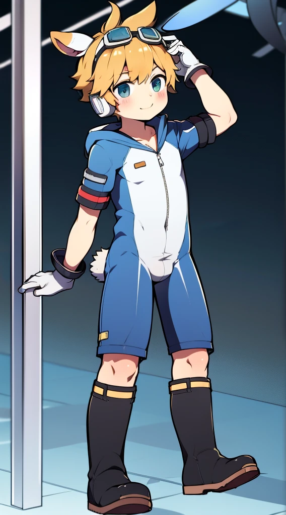(Furry), kemono, 2D boy Shota, swimming suit,standing,goggles,cat ears,sports shoes,white stockings, cat tail