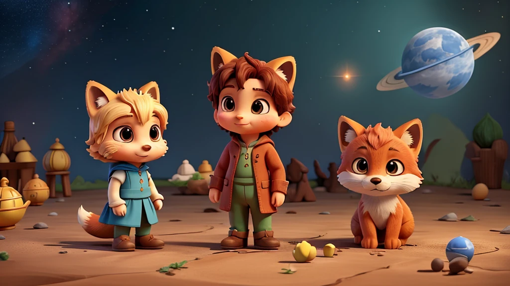 little Prince,Rose,fox,Planet,universe,Colored clay style