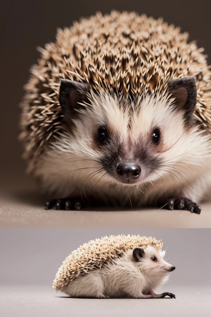 "Draw a cute 2D hedgehog character in pastel colors for an SNS icon. The hedgehog has brown quills and a white belly, with big black eyes and a small pink nose. The hedgehog is facing forward and looking directly at the camera, happily playing. There is no background image. Make sure the illustration is clear and recognizable at small sizes."