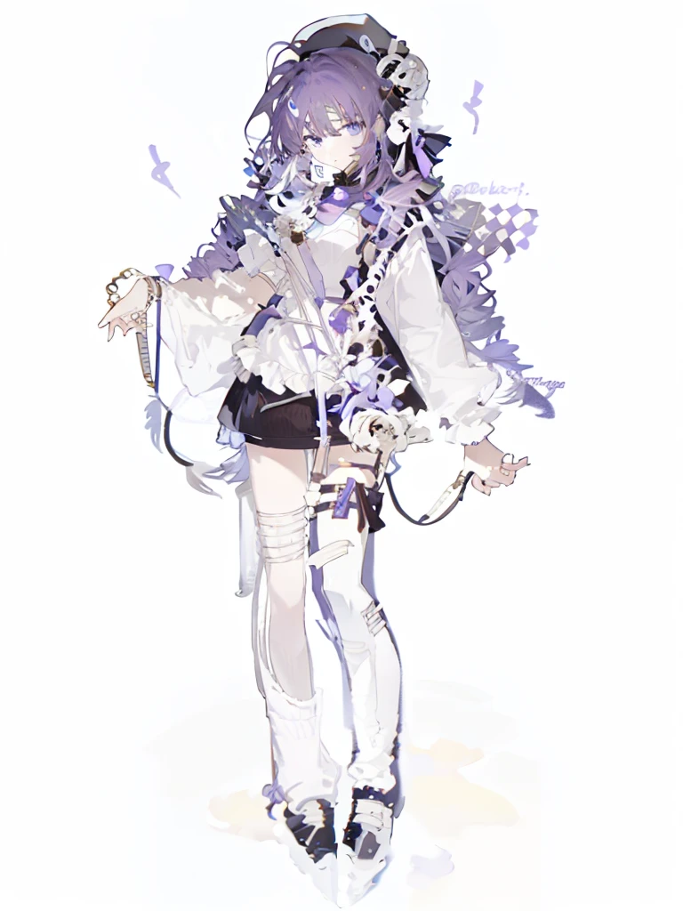 A girl，Standing picture，whole body，Standing，bandage，Purple Hair