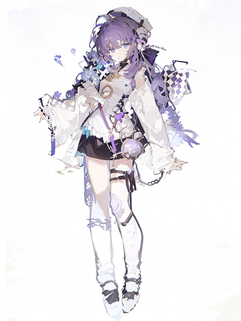A girl,Standing picture,whole body,Standing,bandage,Purple Hair