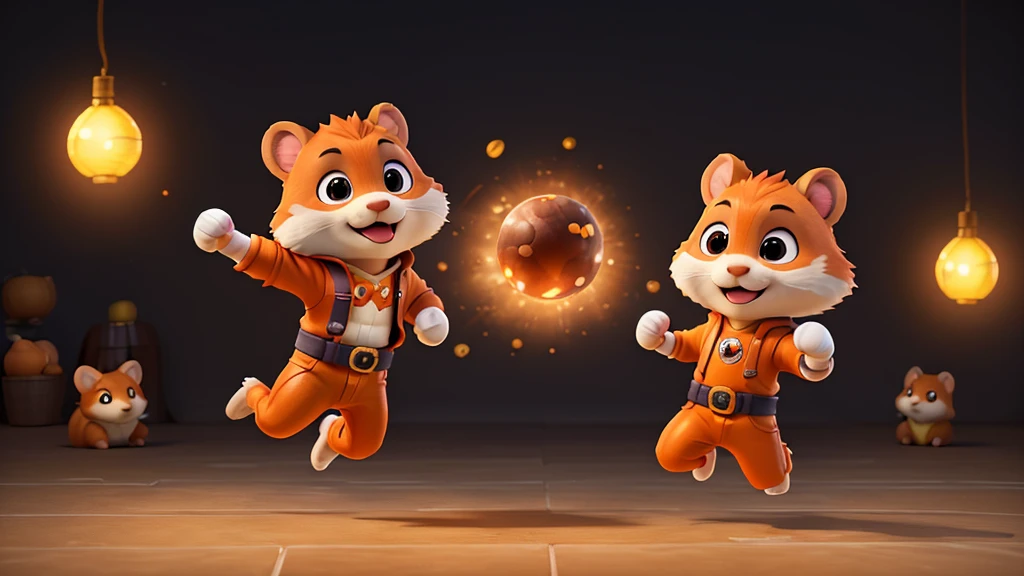 A cute hamster wearing orange leather pants and boxing gloves, jumping in the air to punch someone, dramatic lighting, detailed character design in the style of Artgerm, colorful cartoon illustration, dynamic pose, full body shot, bright backgroun
little Prince,Rose,fox,Planet,universe,Colored clay style