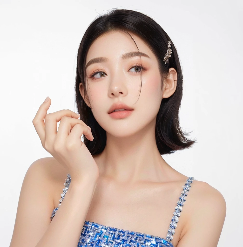 ((Best Quality, 8K, Masterpiece, : 1.3)), Sharp, Sharp, Beauty: 1.2, Perfect Body Beauty: 1.4, Slim Abs: 1.2, ((Layered Hairstyle, Big: 1.2)), Highly Detailed Face and Skin Texture, Detailed Eyes, Double Eyelids, looking at the camera, cute pink tone makeup, stunning, gorgeous, slight smile, clear eyes, blink eyes