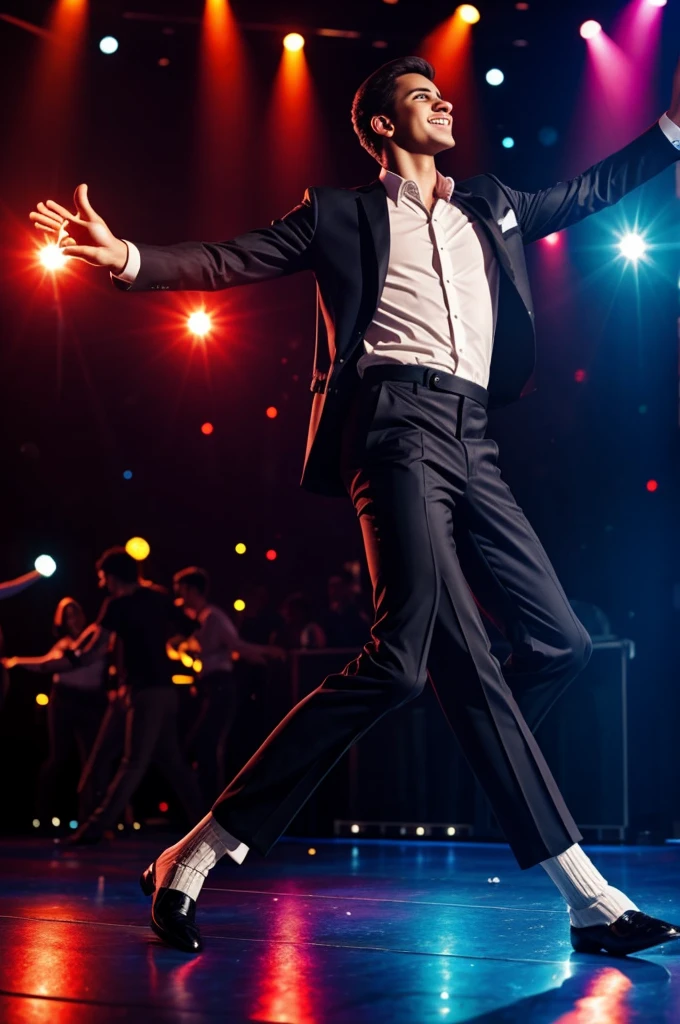 A young man dancing to disco music