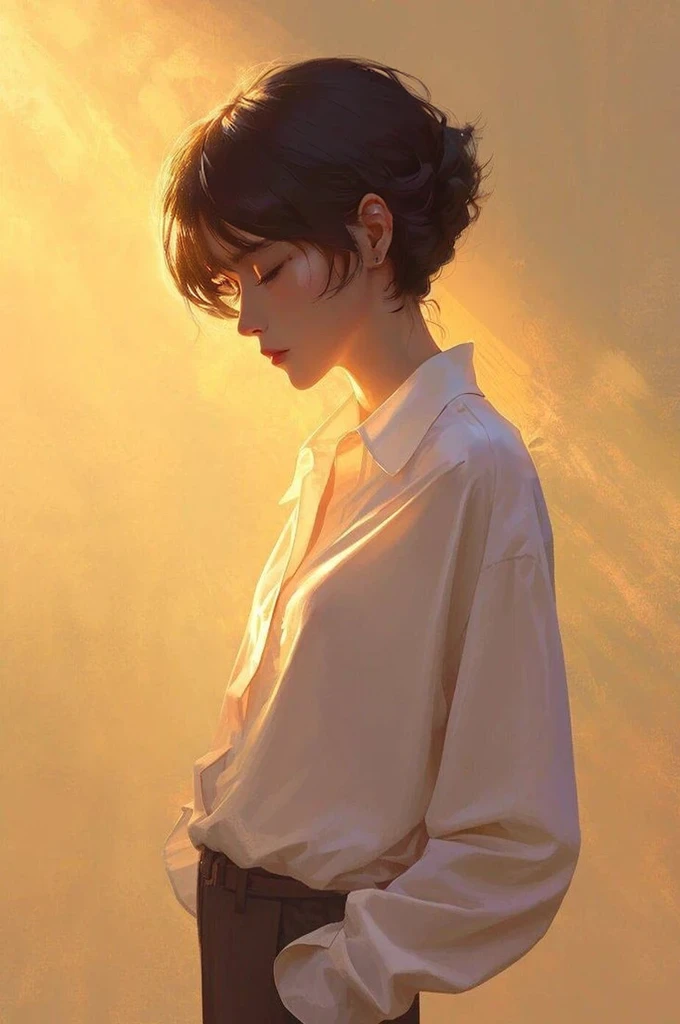 Long black hair wearing a white shirt,a woman standing in front of a wall, Ilya Kubshinov landscape, Guweiz style art work, breathtaking Ilya Kubshinov, Ilya Kubshinov. 4 thousand, Ilya Kubshinov style, digital art Ilya Kubshinov, Ilya Kubshinov(Ilya Kuvshinov)