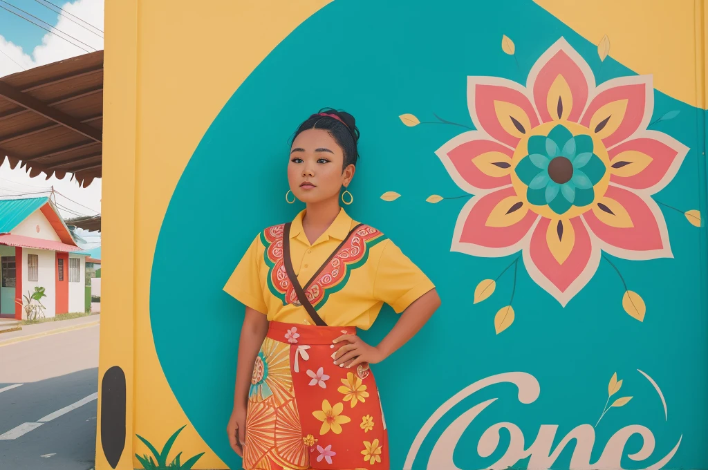 Year: 2023
Country: Tonga
Description: At a local art studio in Ha'apai, a young artist, donned in a quirky and colorful outfit, passionately paints a mural on the side of a charming cafe. Her creative spirit and unique style captivate passersby, who stop to admire her work.