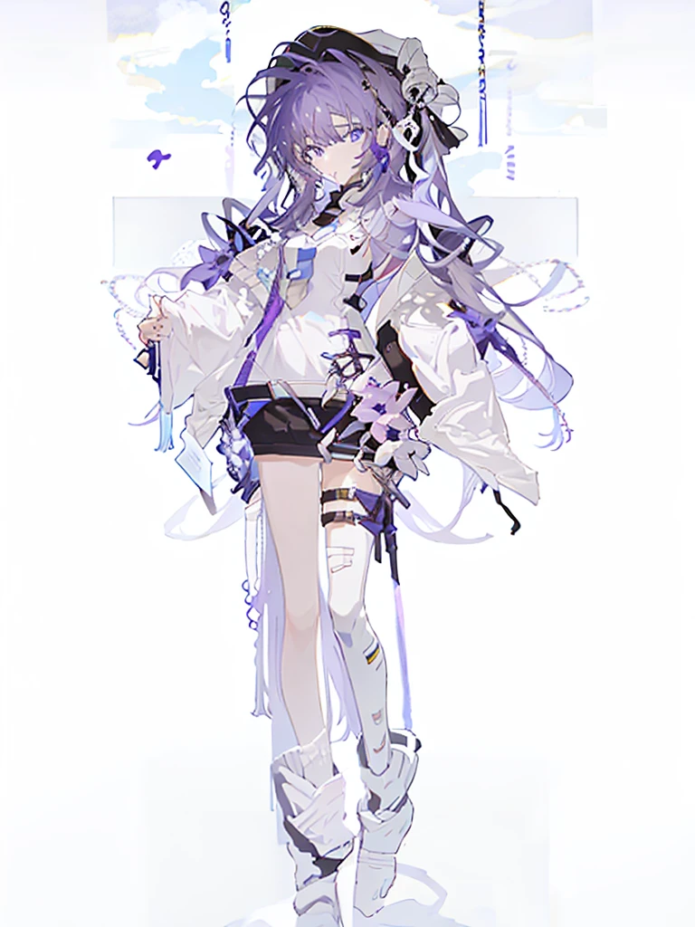 A girl，Standing picture，whole body，Standing，bandage，Purple Hair