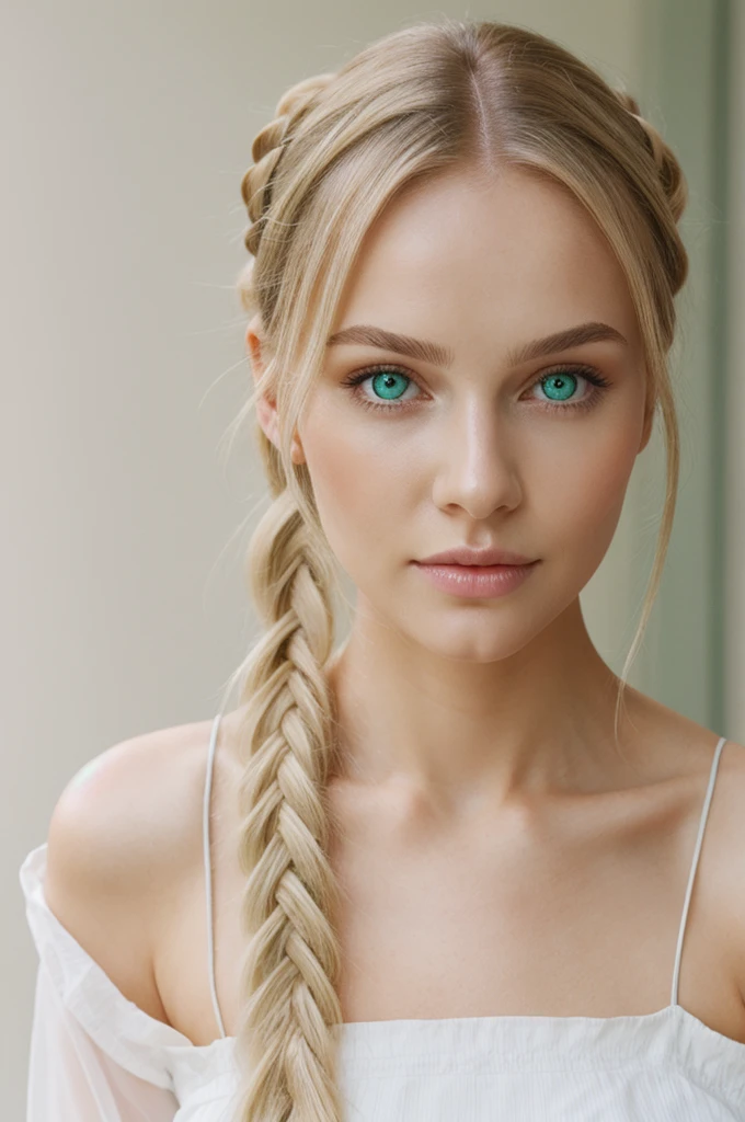 Portrait, photorealistic, realistic, Girl, green eyes, clear skin, soft makeup, long streaked green/pink hair, {loose hair, updo hair, ponytail, braids}, realistic soft skin.