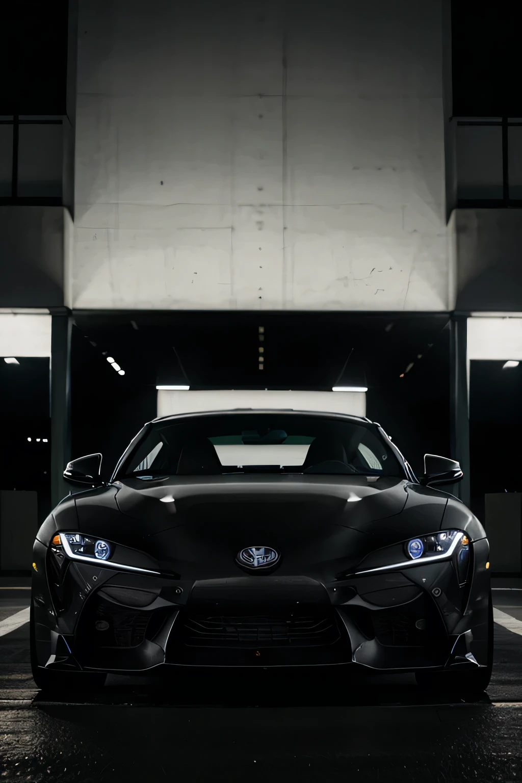 high quality image of a fourth generation supra in black and white with the toyota logo at night
