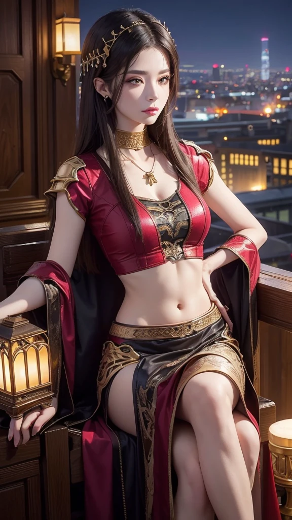 ((midynight, Acura, 8K, tmasterpiece: 1.3)), full bodyesbian, long leges, Focalors: 1.2, perfect figure beautiful woman: 1.4, Slim abs: 1.1, (dark brown hair,: 1.2 )), (Pink skinny T-shirt, short skirt,sitting on a stool: 1.2), (city night scene, the roof: 1.3)), Highly Detailed Face and Skin Textur, detailedeyes, double eyelid,