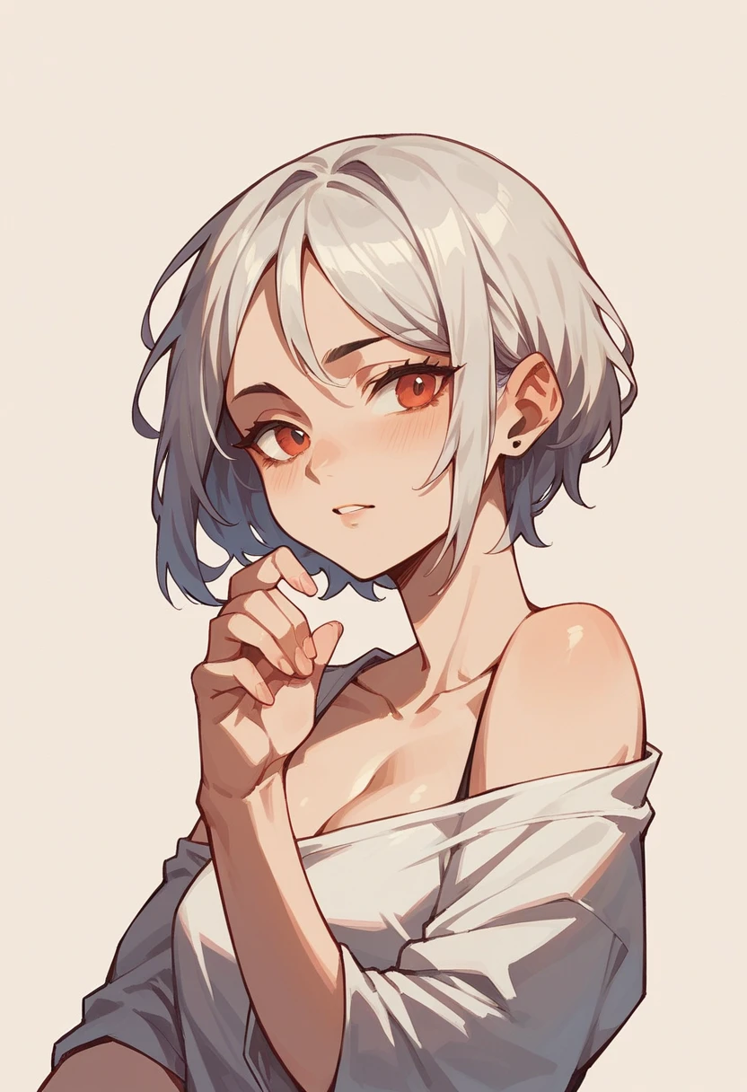  with short hair and small breasts naked, with a blushing face