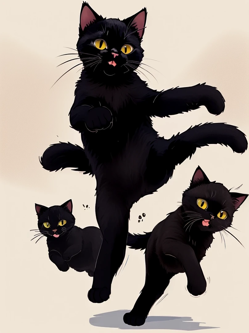 1cat, cute black cat, black cat, adorable, furry, expressions, many expressions, many movements, exaggerated movements, happy, sad, surprised, shocked, cute, adorable, q version,