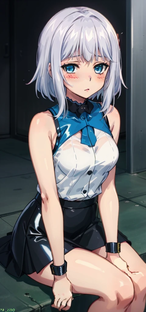 1 girl, kanon kanase, , blush, medium breasts, sleeveless,(stylish latex outfit,shirt, skirt), sitting, 20-year-old, healthy skin.