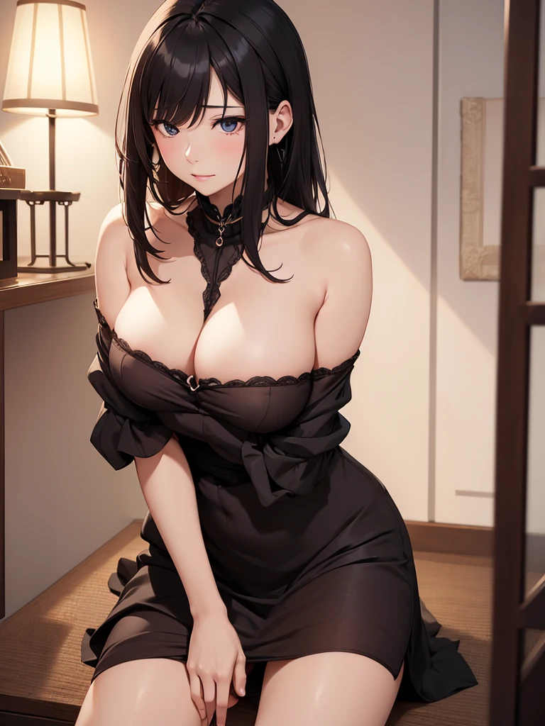 (masterpiece、top-quality、hight resolution), A calm, married woman with a peaceful expression on her face accidentally witnesses the boy masturbating and says, "Oh my God..." She does not scold him, but rather says, "You were masturbating on me...?" She is conveying the subtle message, "You want me...? Her demeanor shows a calm and understanding approach, implicitly asking, "Do you want me to teach you about real sex?" she implicitly asks. The setting is a cozy, well appointed room, capturing her moment of gentle seduction. nsfw