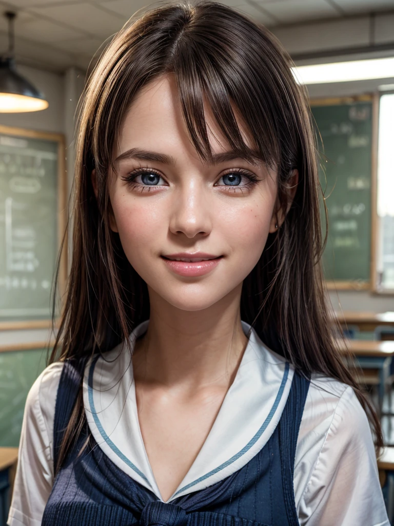 1girl, Extremely cute, Amazing face and eyes, (Beautiful lovely smile), (extremely detailed beautiful face), bright and shiny lips, keep staring at me, super beautiful, (school uniform:1.3), (Best Quality:1.4), (hyper quality), (Ultra-detailed), (hyper-realistic, Photorealsitic:1.37), Authentic skin texture, cextremely detailed CG unified 8k wallpaper, RAW Photos, professional photograpy, Cinematic lighting,