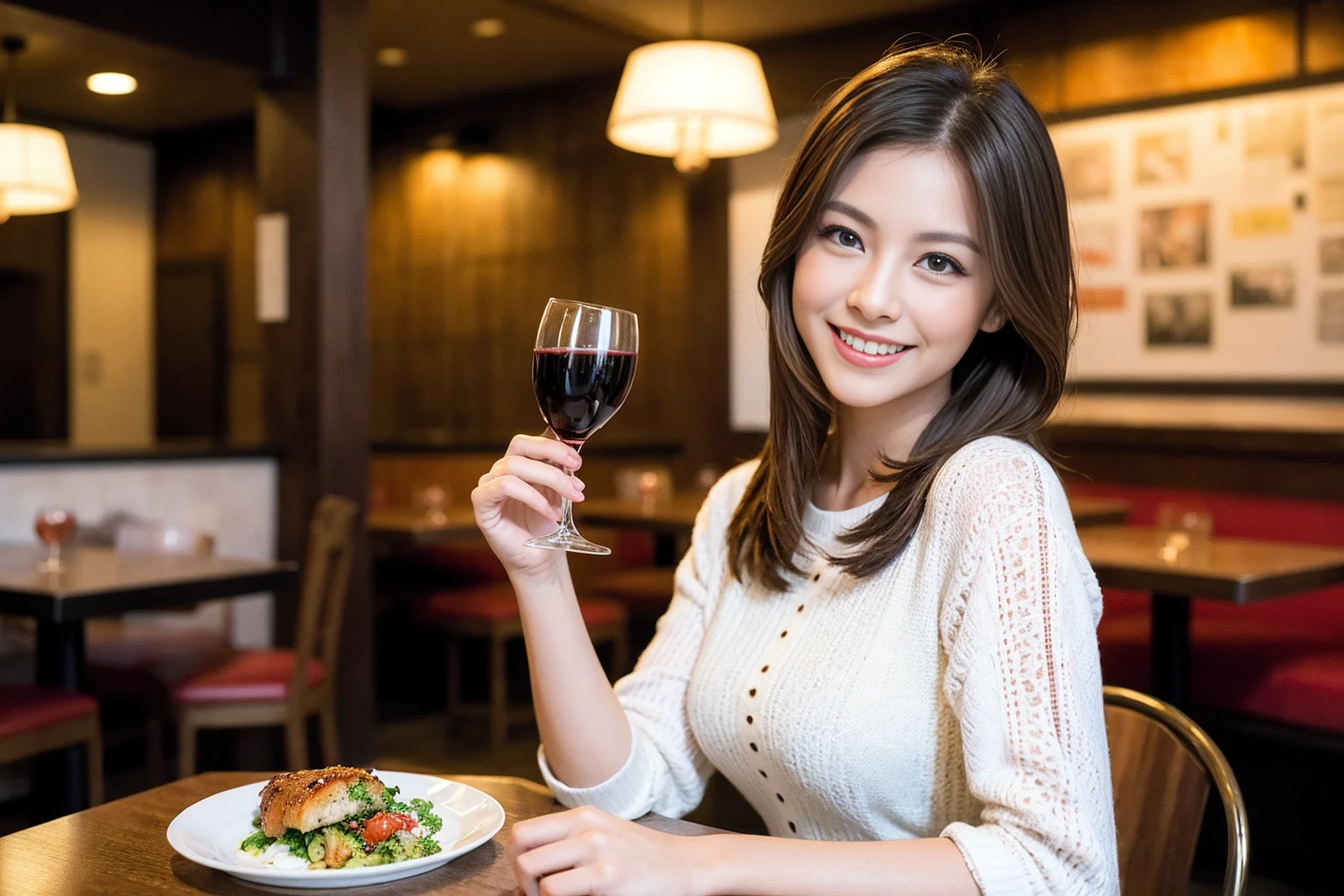 ((Highest quality、8K、masterpiece:1.3))、1 male、1 woman who resembles Satomi Ishihara、Couple、spouse、Couple、The body is slim、((Bob Hale、Straight hair:1.2)), (Realistic, Intricate details:1.2), テーブルの上のwine glass、Put the light on your face、 Amazing view of the sunset sky and clouds、Amazing mountain views、A bright smile、The wonderfulness of smile、Bright image、The beauty of wine, Beautiful Face, blue eyes, The light shines on your face, Blushing, short hair,Bright Face、42 years old), 39 years old, red wine 、Appetizers、Italian food、Wine bottle、Champagne、sparkling wine、Two beauties、Brown Hair、Shortcuts、Long sleeve shirt、dress、Beautiful woman 1, (slimな顔), (The body is slim), (Brown Hair), (Shortcuts), cheeks turn a little red,Attractive beauty、restaurant, In a prominent place (From the waist up) Nova Frog Style, actress, model, Upper Body, White wine, slim, wine glass, 中央に置かれたwine glass, smile, (smile: 1.15), Beautiful fine grain, Depth f/2,saturation, High Contrast, Strong light and shadow,Moist Body:1.5、3D texture、Delicate eyes、Brown Hair、The hair is very shiny、