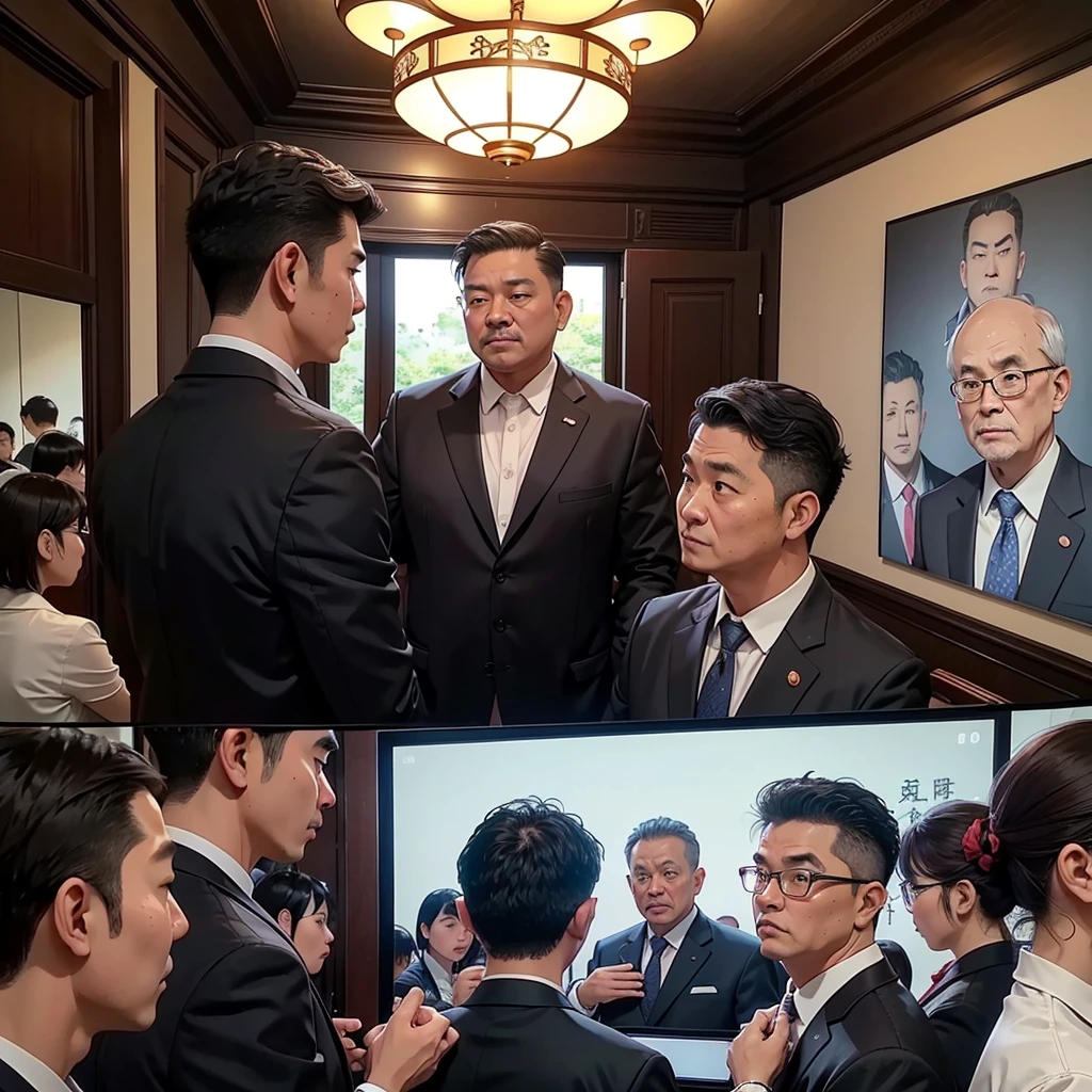 Back photo, There is only one middle-aged man in the photo，major，credibly，of Taiwanese，Used to make profile pictures, Under the mansion, Cartoon style photos