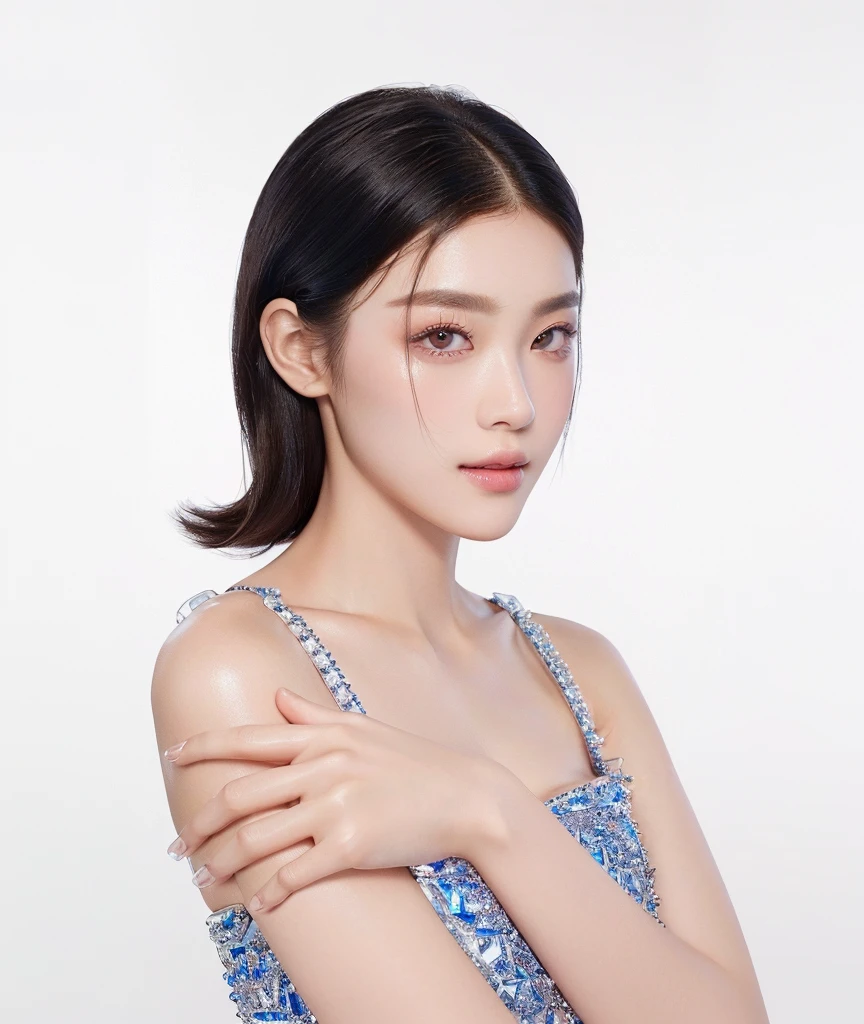 ((Best Quality, 8K, Masterpiece)), Sharp, Sharp, Beauty, Perfect Body Beauty, Slim Abs, ((Layered Hairstyle)), Highly Detailed Face and Skin Texture, Detailed Eyes, Double Eyelids, looking at the camera, pink tone makeup, stunning, gorgeous, slight smile, clear eyes, blink eyes