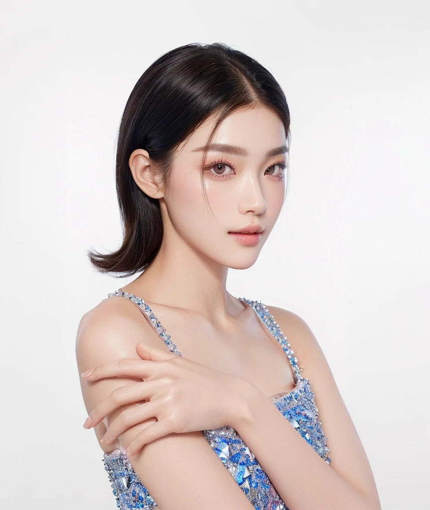 ((Best Quality, 8K, Masterpiece)), Sharp, Sharp, Beauty, Perfect Body Beauty, Slim Abs, ((Layered Hairstyle)), Highly Detailed Face and Skin Texture, Detailed Eyes, Double Eyelids, looking at the camera, pink tone makeup, stunning, gorgeous, slight smile, clear eyes, blink eyes