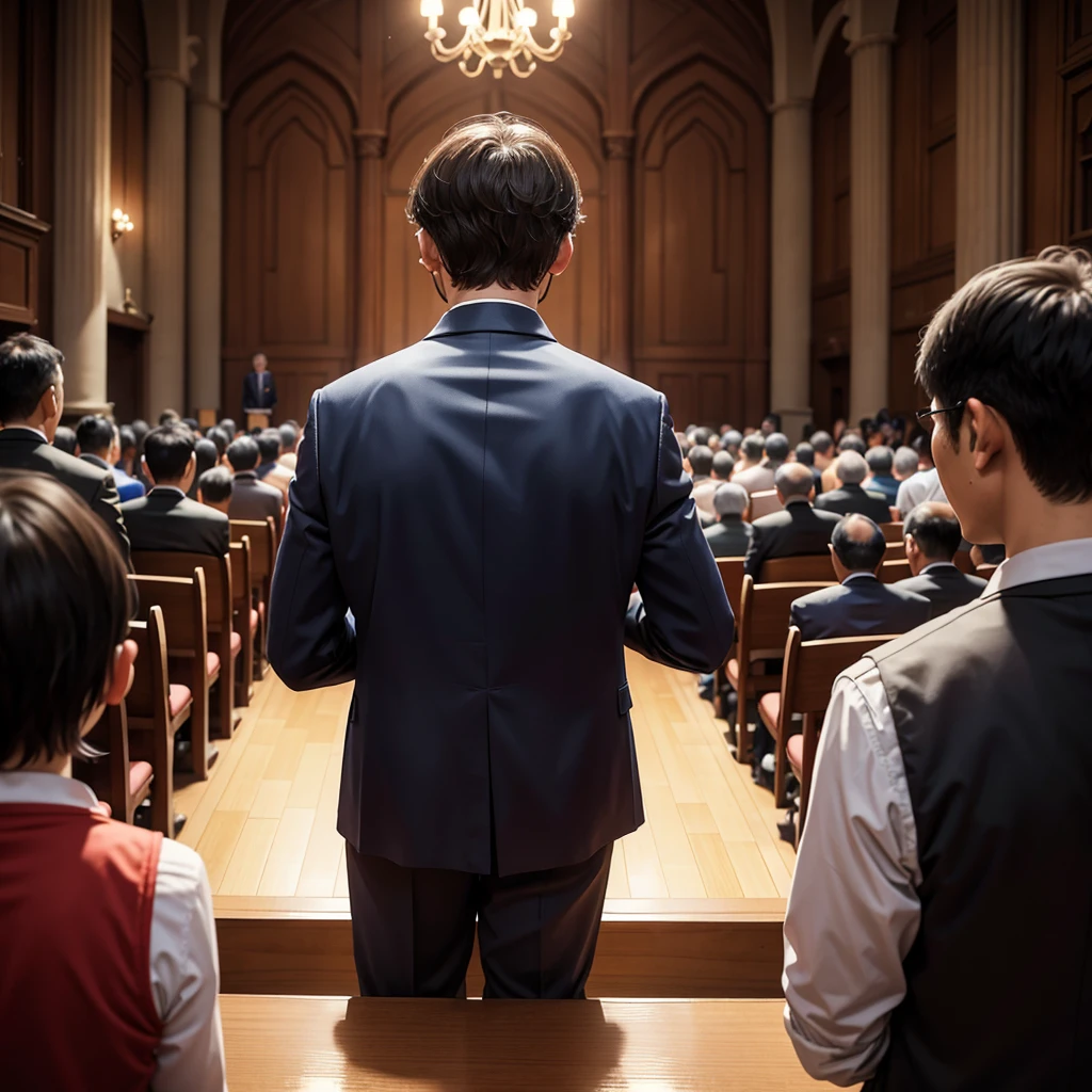 Back photo, There is only one middle-aged man in the photo,Speech in the Great Hall,many listeners, major,credibly,of Taiwanese,Used to make profile pictures