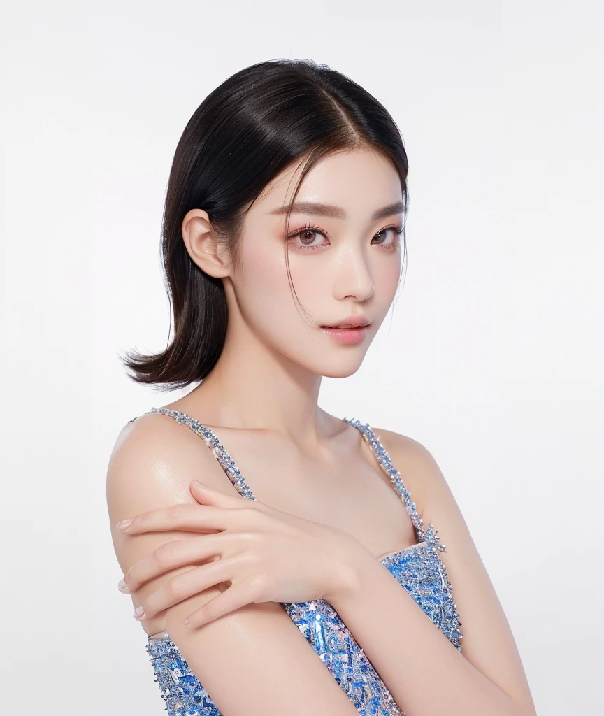((Best Quality, 8K, Masterpiece)), Sharp, Sharp, Beauty, Perfect Body Beauty, Slim Abs, ((Layered Hairstyle)), Highly Detailed Face and Skin Texture, Detailed Eyes, Double Eyelids, looking at the camera, pink tone makeup, stunning, gorgeous, slight smile, clear eyes, blink eyes