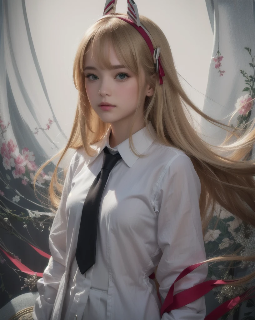 cute girl with long blonde hair and a tie standing in front of a painting, detailed digital art, portrait girl, digital illustration, portrait of an girl