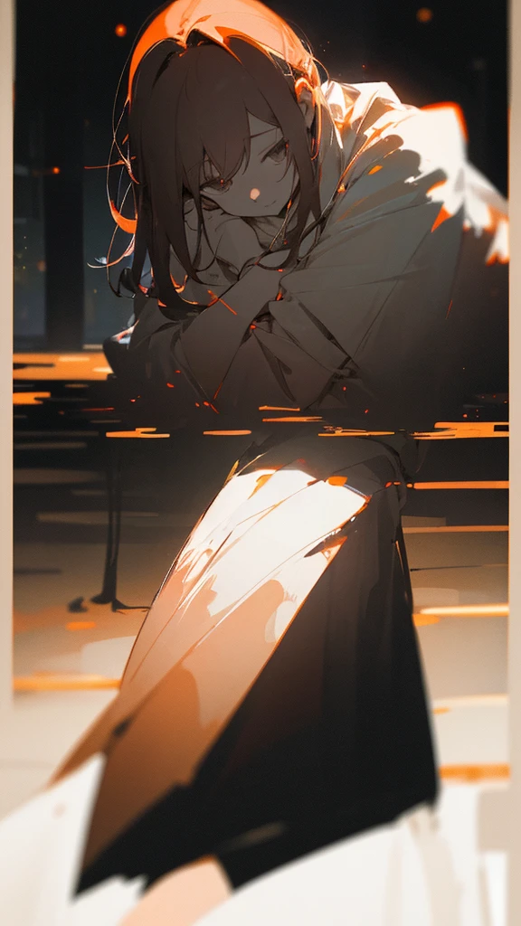 (masterpiece、highest quality)、Warm lighting、 Blurred foreground、Deep in the night、High Contrast,it's snowing,Black night,full moon,universe,planet,Moon and Earth,Ruined World