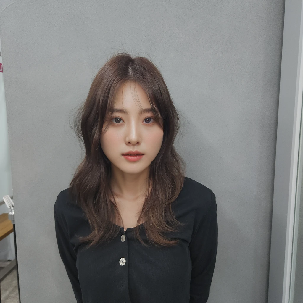 Best Quality, 8k, Masterpiece, (Portrait: 1.3), (photo realistic:1.4), (hyper realistic:1.4), Sharp Focus, looking at viewer, (smoother lighting:1.1), (increase cinematic lighting quality:0.9), realistic lighting, backlighting, light on face, ray trace, (brightening light:1.2), (Increase quality:1.4), sharp detail, (best quality real texture skin:1.4), finely detailed eyes, black_eyes, finely detailed face, 25 year old Korean woman