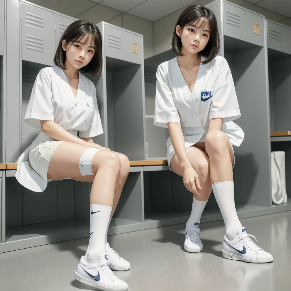 ((Natural light, Top Quality, 8K, Masterpiece:1.3)), (looking at viewer:1.4),(she is in a high school classroom,casual theme, indoor:1.5), (Beauty with slender abs:1.2), ((Layered Haircut, small breast:1.4)),(Perfect Body Beauty:1.2), (look through white open shirt:1.6), {no good:1.5}, (short denim skirt:1.6), Highly detailed face and skin texture, Fine eyes, Double eyelids, whitening skin, (full body:1.5),(canvas shoes, white short socks:1.4) Run-6500-v1.1、(RAW Photos:1.2)。
(Photorealism)。(Genuine:1.4)。One Girl、Perfect full body anatomy。Age 25。Looking at the camera。うすいピンクのnurseの制服を着て、Health care workers、病院ではnurseの制服を着る、Sit Still、(((waiting room))),nurseの肖像、美しいnurse、厳しい任務の後のrest、nurse、rest、Messy(((Short fine hair)))、Beautiful long hair,Rounded and balanced legs、(((Thigh-high socks:1.5))),(((Nurse Sandals:0.8))),Beautiful toes,((Stand with dignity:1.5)),Full body photo、
The black knee-high socks are perfect, delicate and beautiful.。、There is always one Nike logo visible on the socks、Medium Long Hair、((Changing in the locker room:1.3) )。(Wearing surreal white socks with the Nike logo on them:Black Nike socks close up 1.2)
Delicate, fair and soft toes,White delicate fingers、Nike's black knee-high socks accentuate the toes