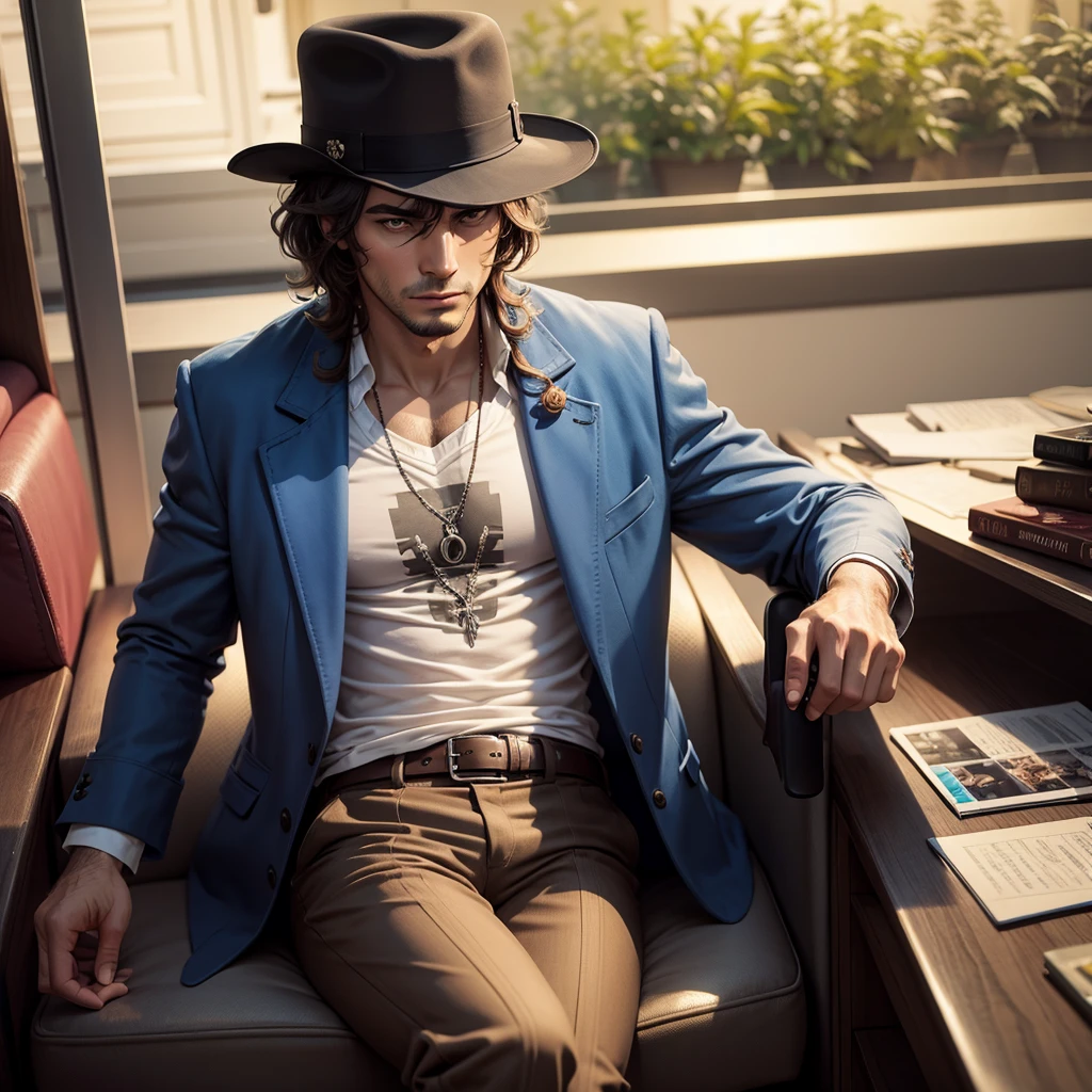 Create a picture of a gangster that looks like Willie Wonka in comics,who holds cannabis and hashish in his hand..
