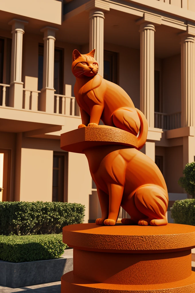 Professional 3d architecture rendering design of sculpture of orange cat