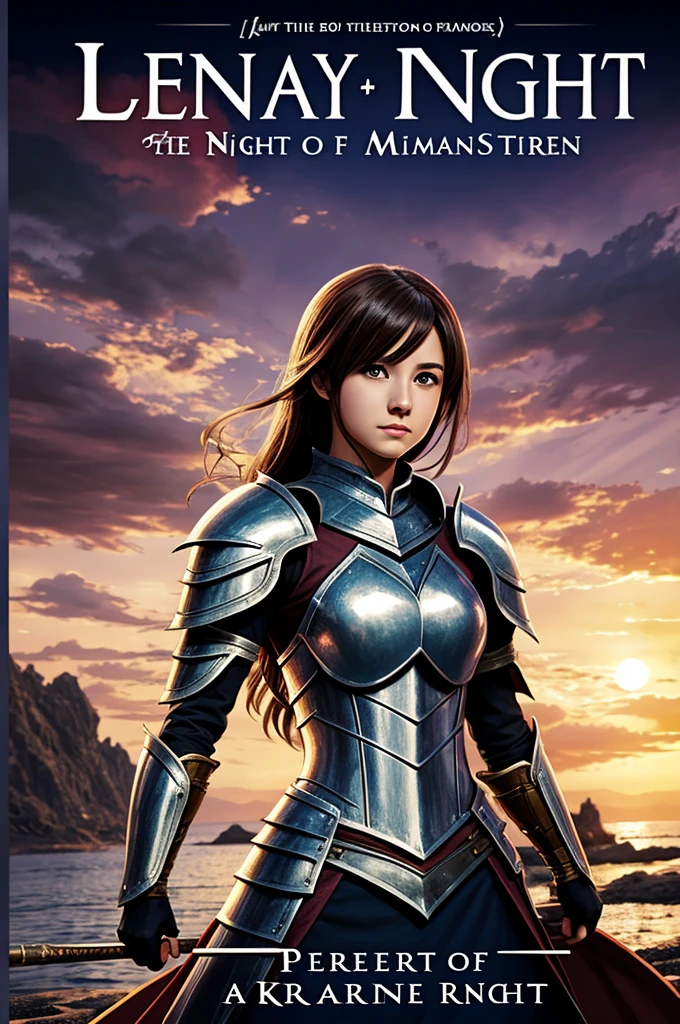 a fantasy book cover of a woman knight in anime style