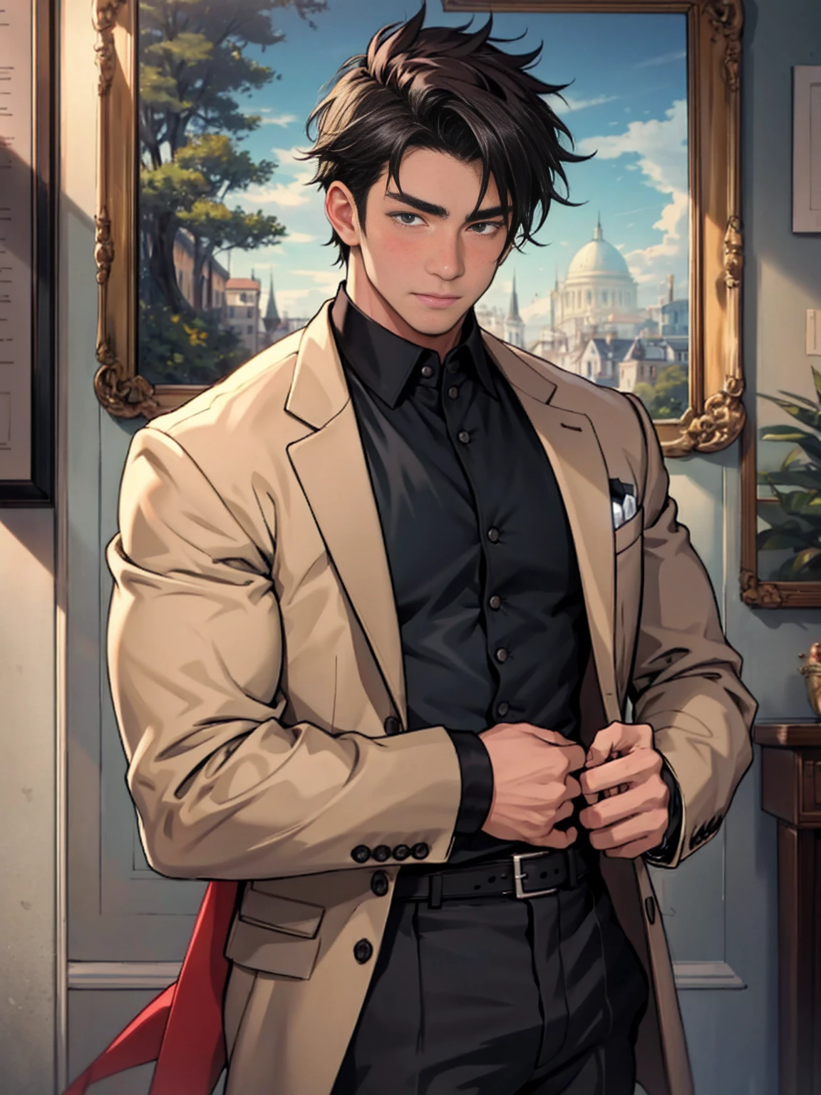 (masterpiece, Highest quality),Young man&#39;s whole body,(juvenile),The face of a 30-year-old,body tilt,Delicate large eyes,Open your eyes,Long Hair,Smooth and delicate skin,Short, square face,Surprised expression,short and round face,flat jaw,Detailed painted face,Muscular,light black hair,Complex,naked,(spine:1.2),the night,Bright colors,(Depth of written boundary:1.2),Raised to be sexy, Restrained arms,Bedroom, like々Shii, Imminent sexual activity, Black Thong, Femboy Leather Thigh High Socks, 上半身naked, Blushing, Nervous, Intimate lighting, night, A quiet street reflected in the window, Black leather spiked collar, Slave handcuffs, Slave Collar, Longing for, Lewd, Dramatic lighting, Dark Light