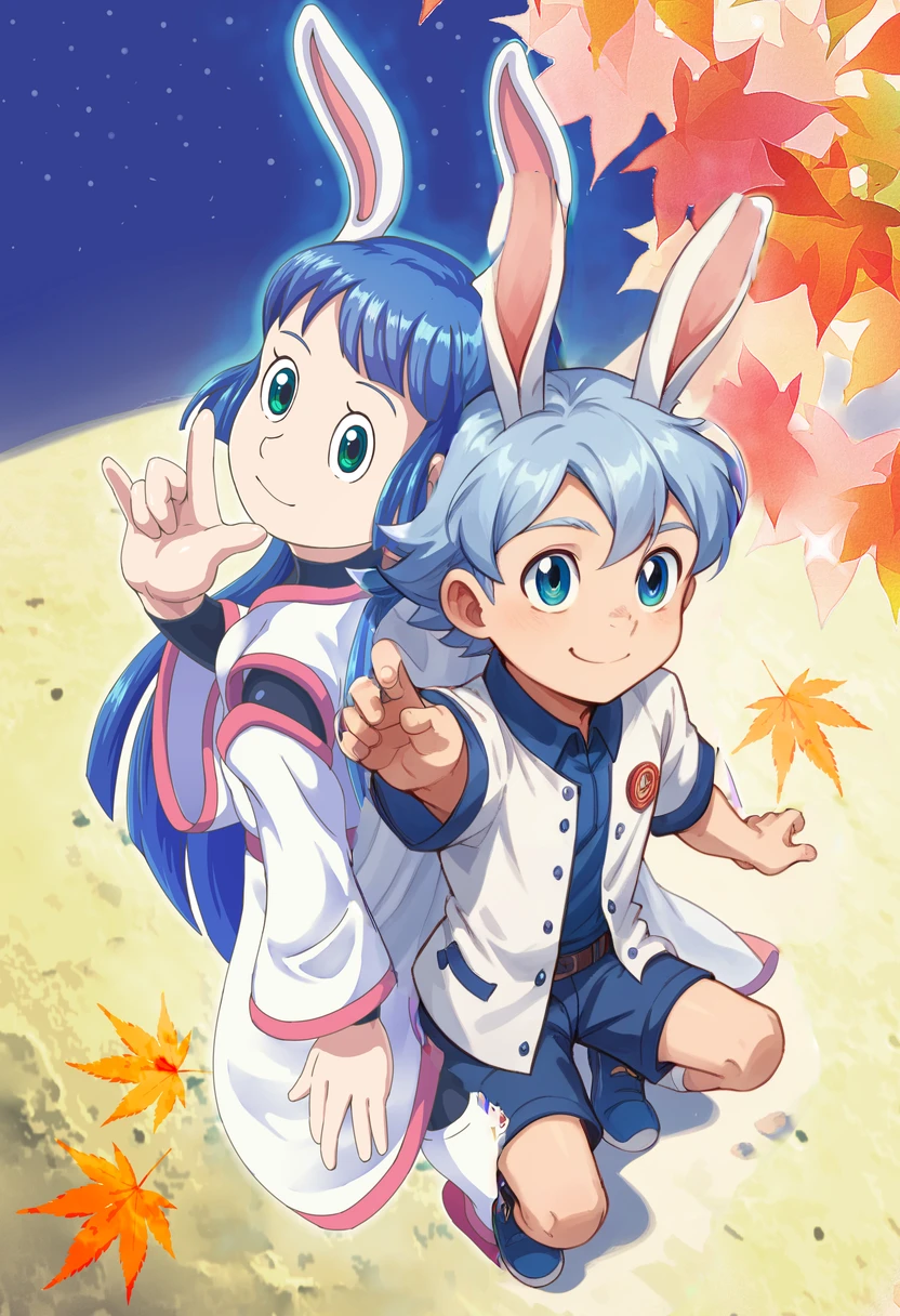 Score_9, score_8_up, score_7_up, rating_safe, Cute young naked boy, luca,blue hair, blue eyes, rabbit ears,rabbit boy,　cute face, very smail, light smile,